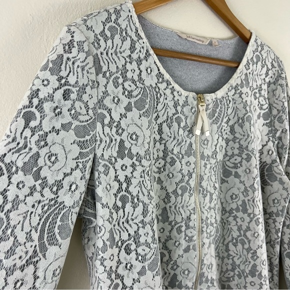 Soft Surroundings Laced Gray Full Zip Long Sleeve Sweater Jacket - Picture 4 of 11